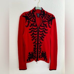 Boston Proper Red Soutache Scroll Zipper Cardigan Small.